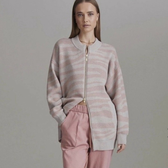 VARLEY Anthropologie Mayberry XS Full Zip Blush Zebra Animal Print MERINO WOOL - Picture 1 of 16